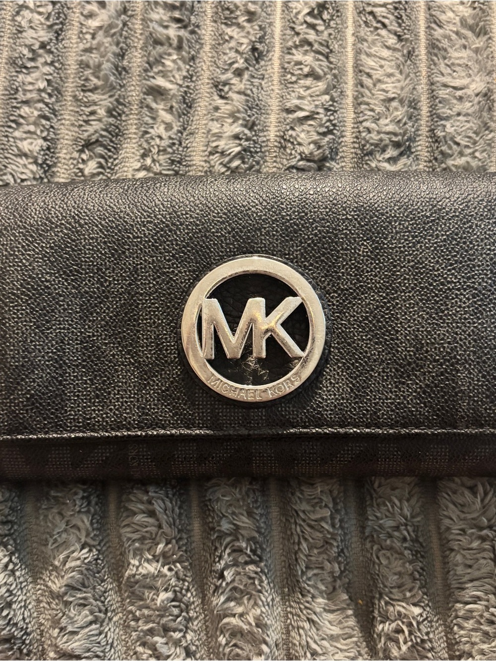 Michael Kors Black Fulton Flap Wallet with Silver MK Emblem